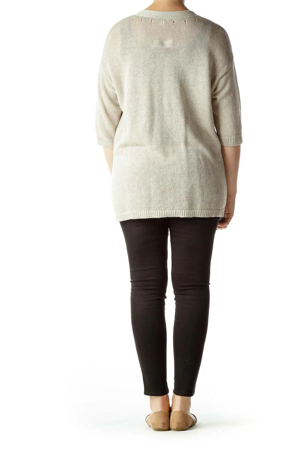 Beige 100% Linen Short Sleeve Cardigan