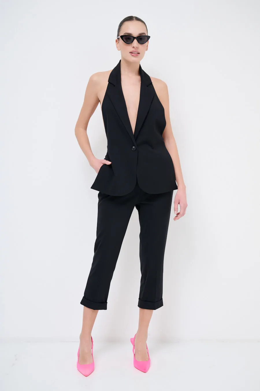 Cropped tailored trousers with rolled cuffs wholesale