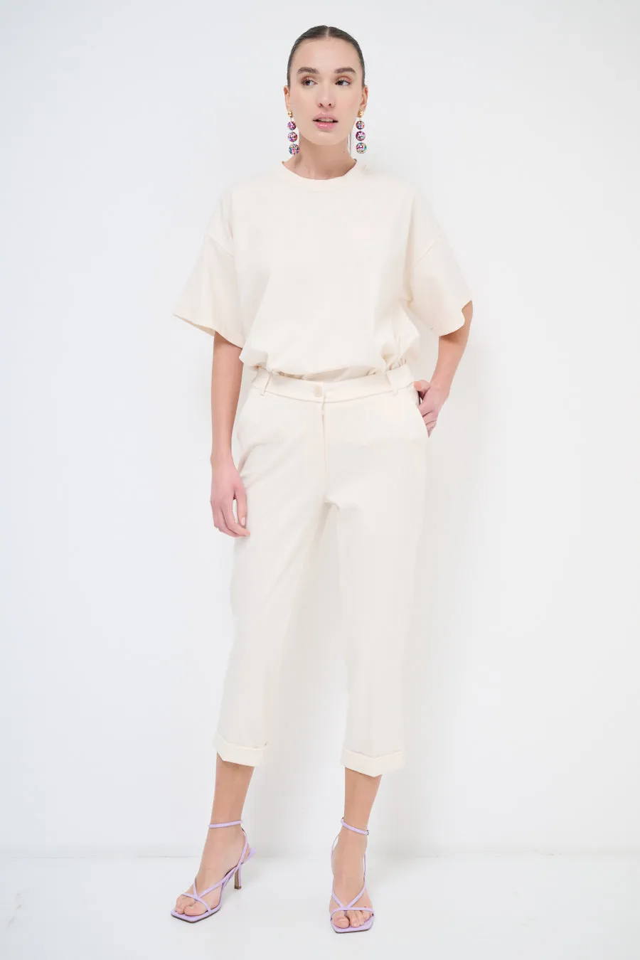 Cropped tailored trousers with rolled cuffs wholesale