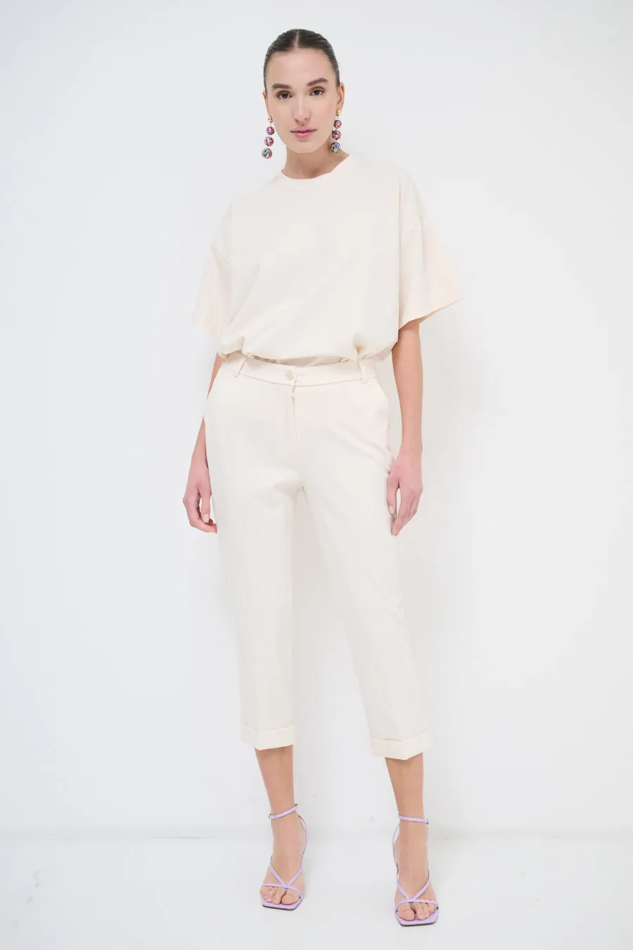 Cropped tailored trousers with rolled cuffs wholesale