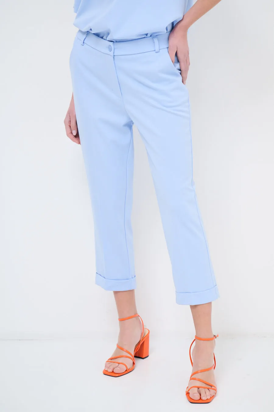 Cropped tailored trousers with rolled cuffs wholesale