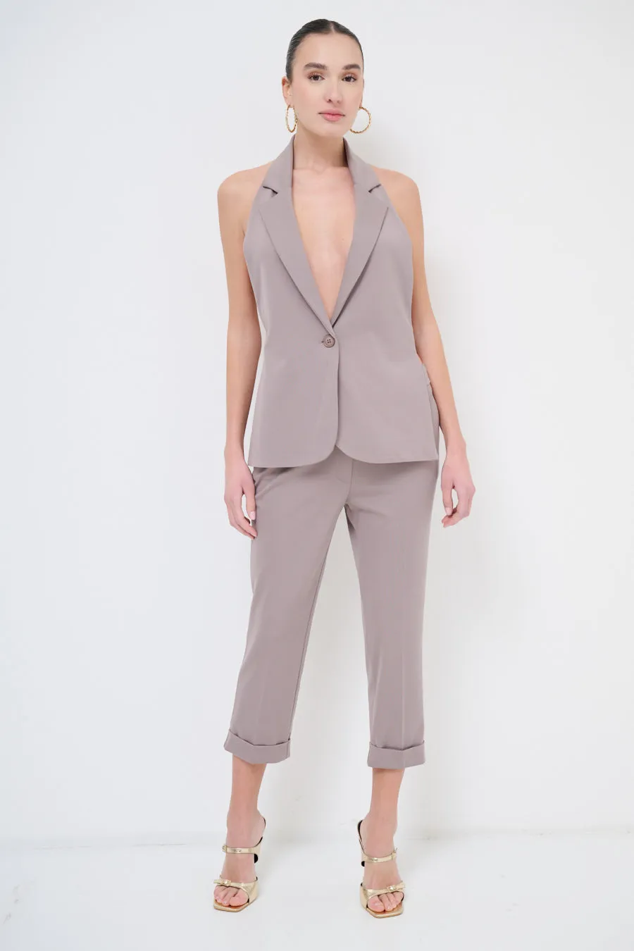 Cropped tailored trousers with rolled cuffs wholesale