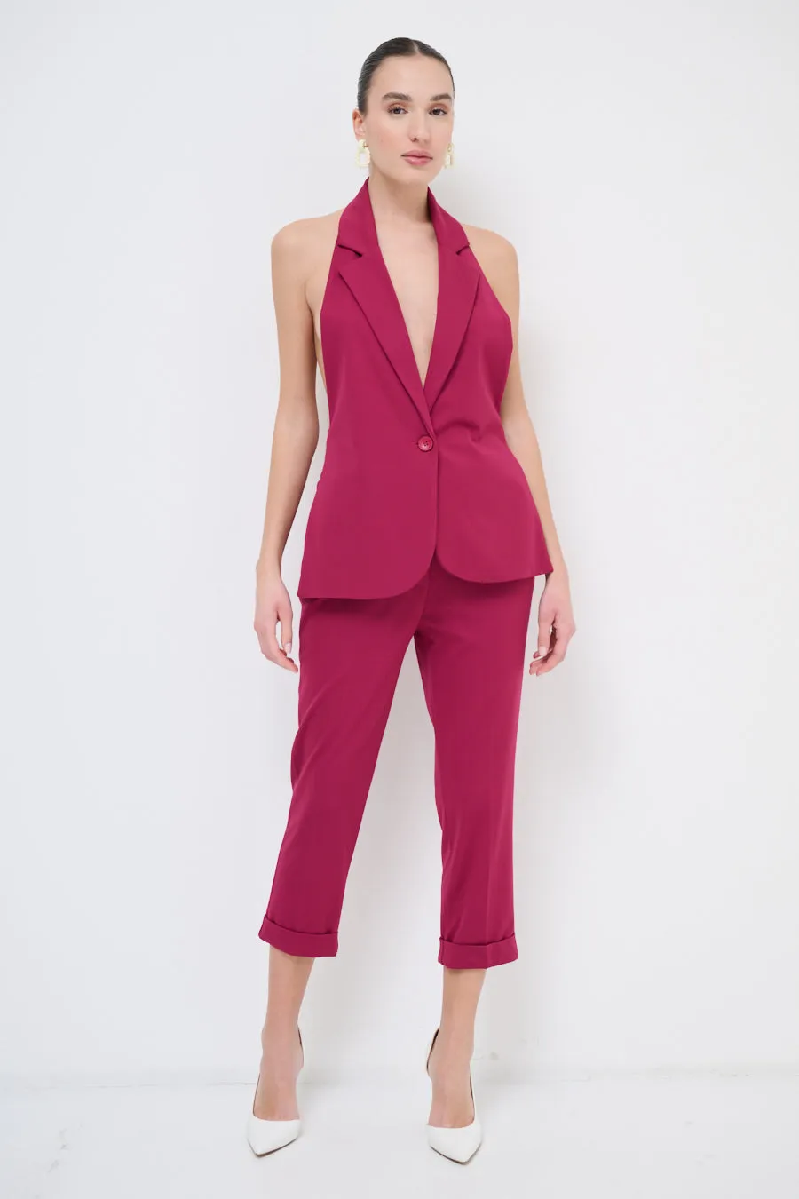 Cropped tailored trousers with rolled cuffs wholesale