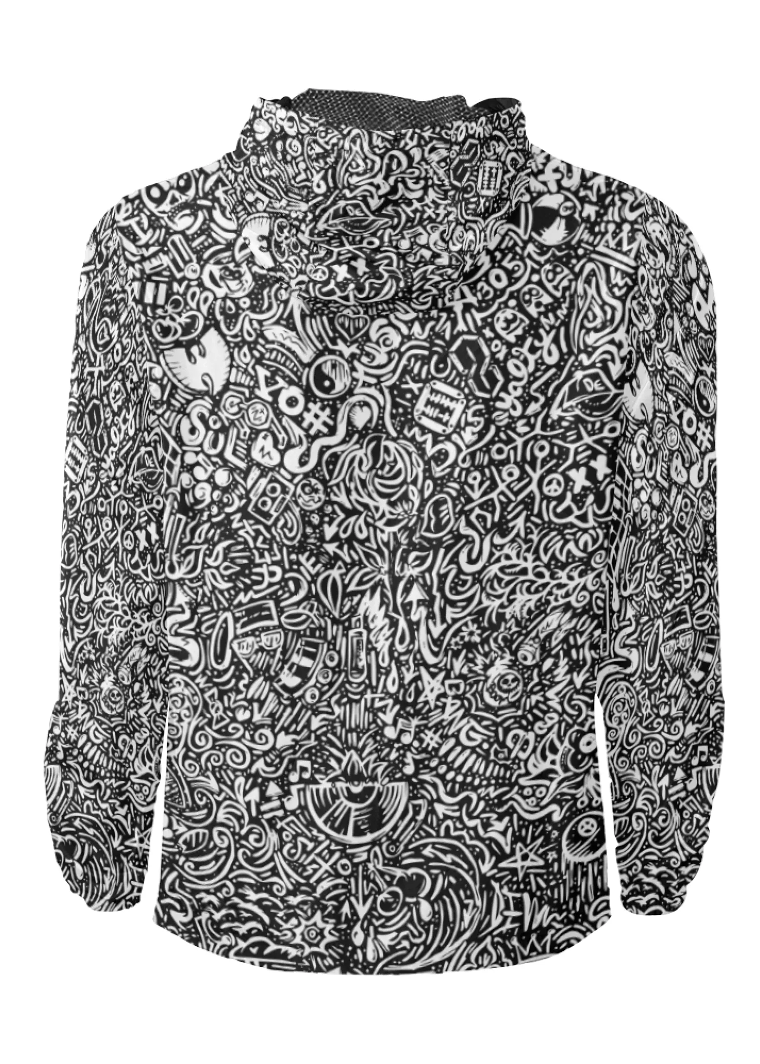 Devious Doodle Print Windbreaker Zipper Hoodie