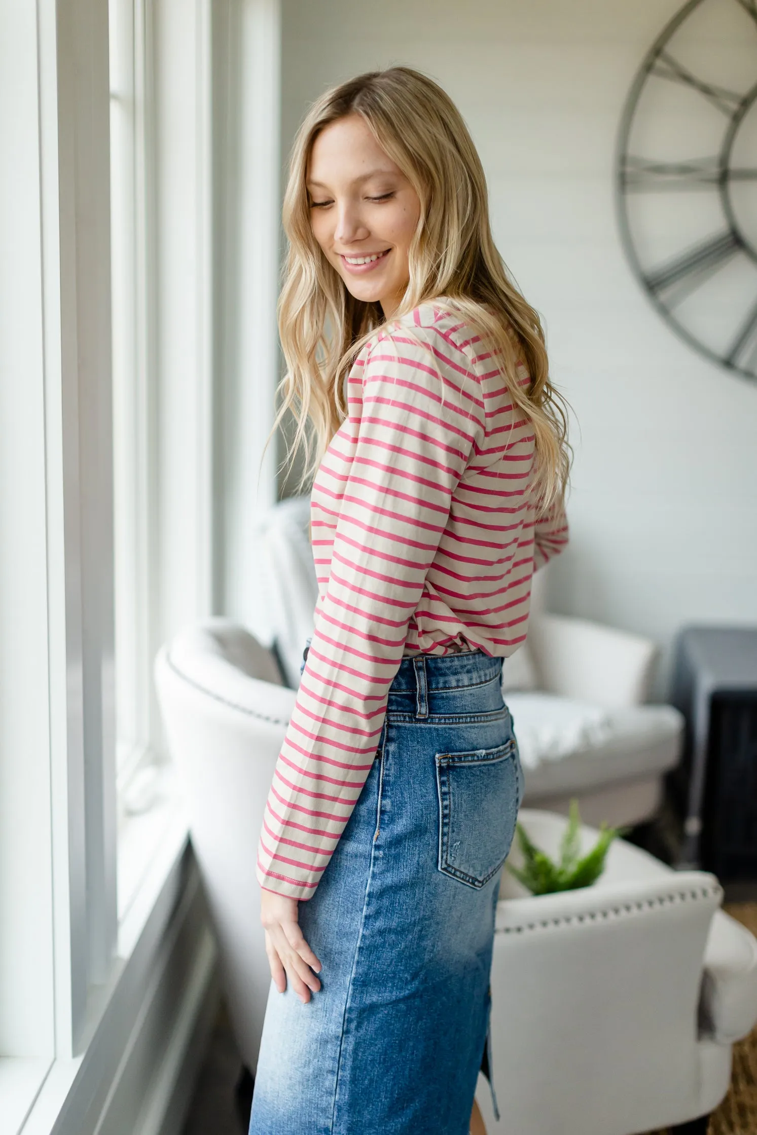Dusty Pink Striped Top - FINAL SALE
