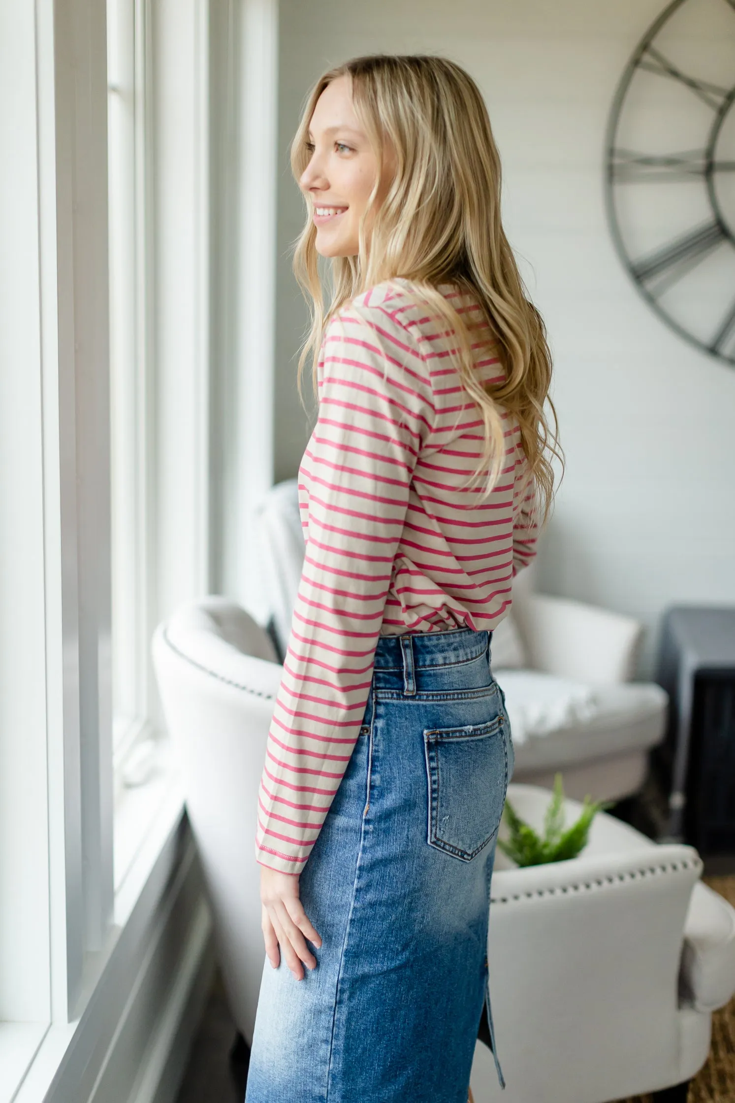 Dusty Pink Striped Top - FINAL SALE