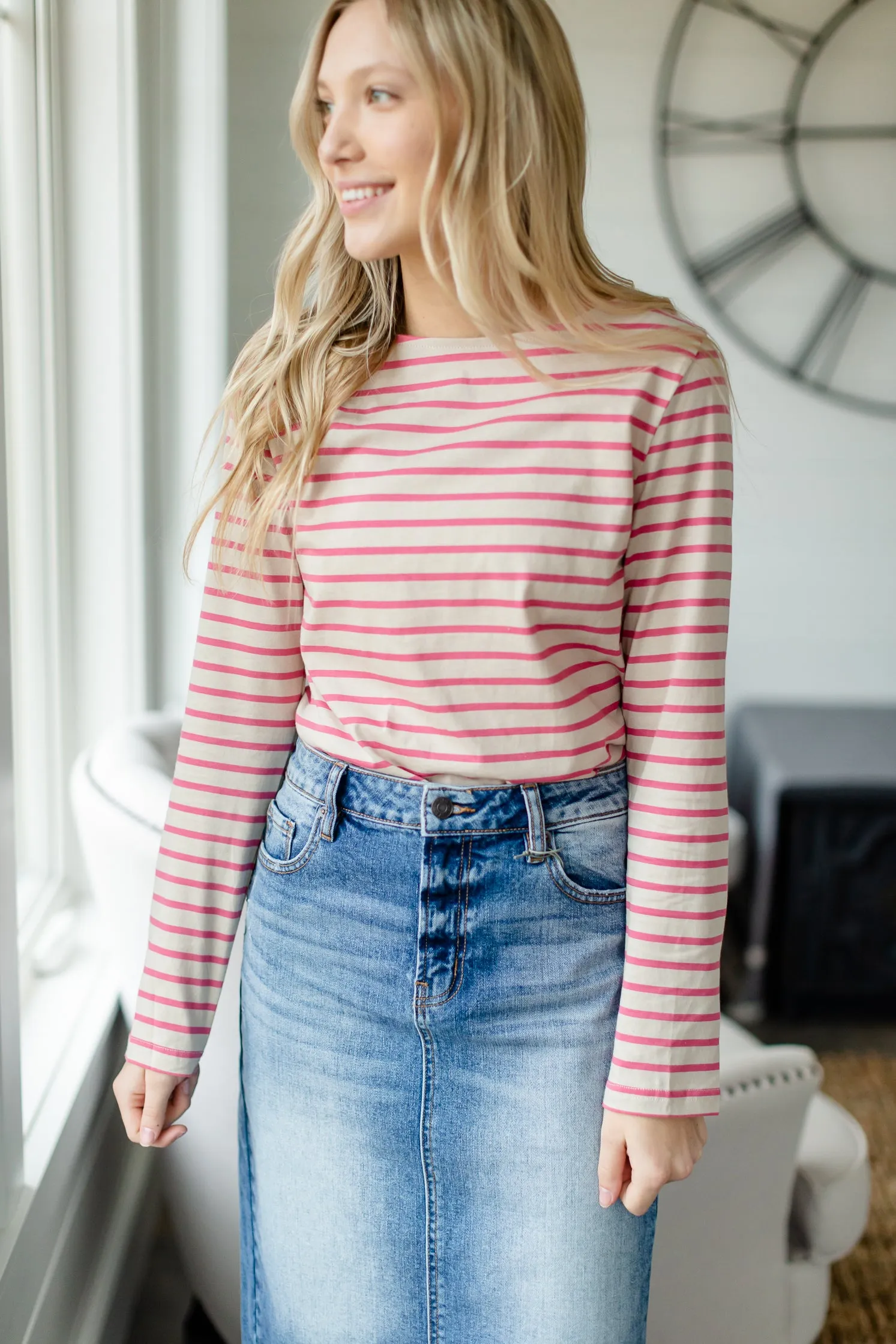 Dusty Pink Striped Top - FINAL SALE