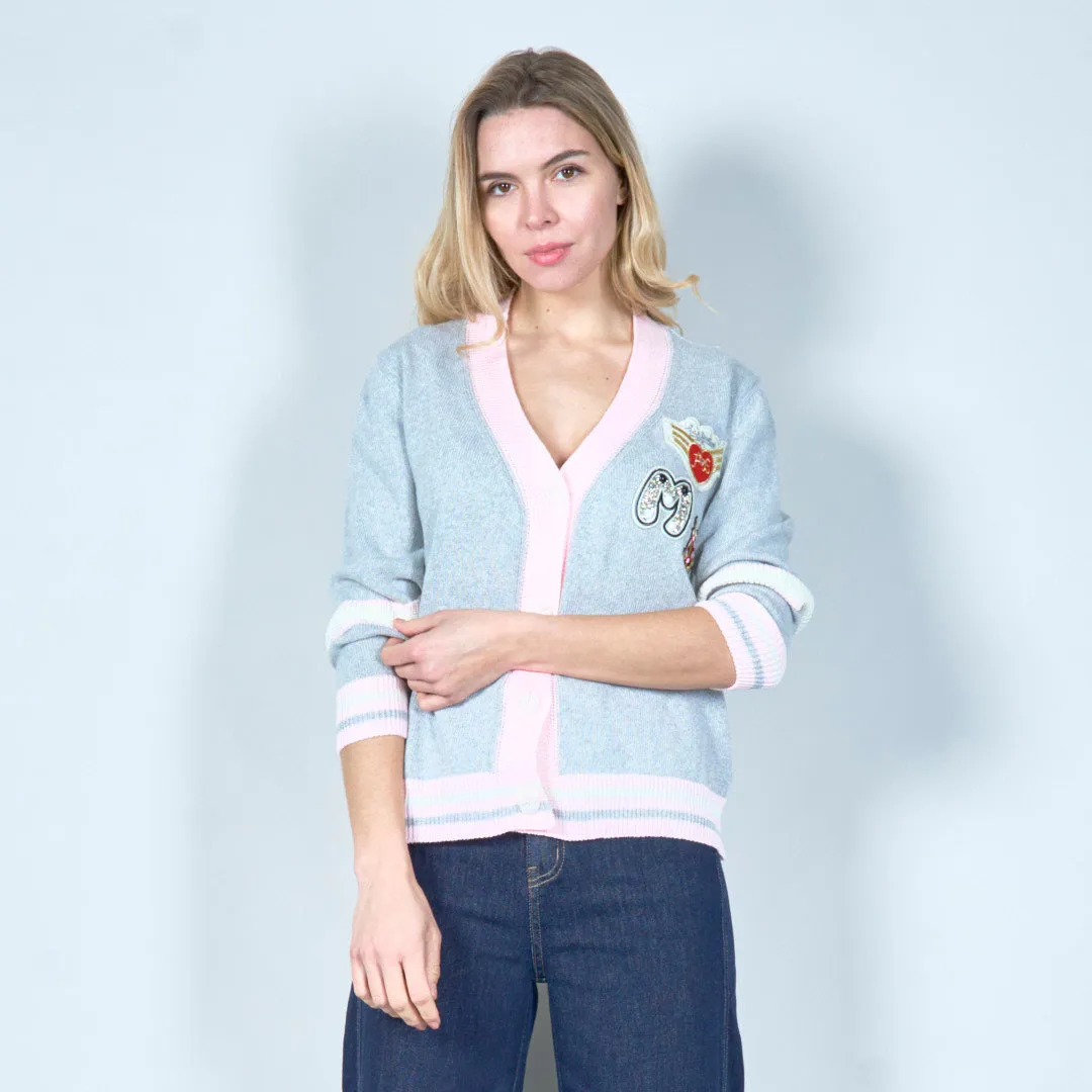 Embroidered varsity cardigan wholesale