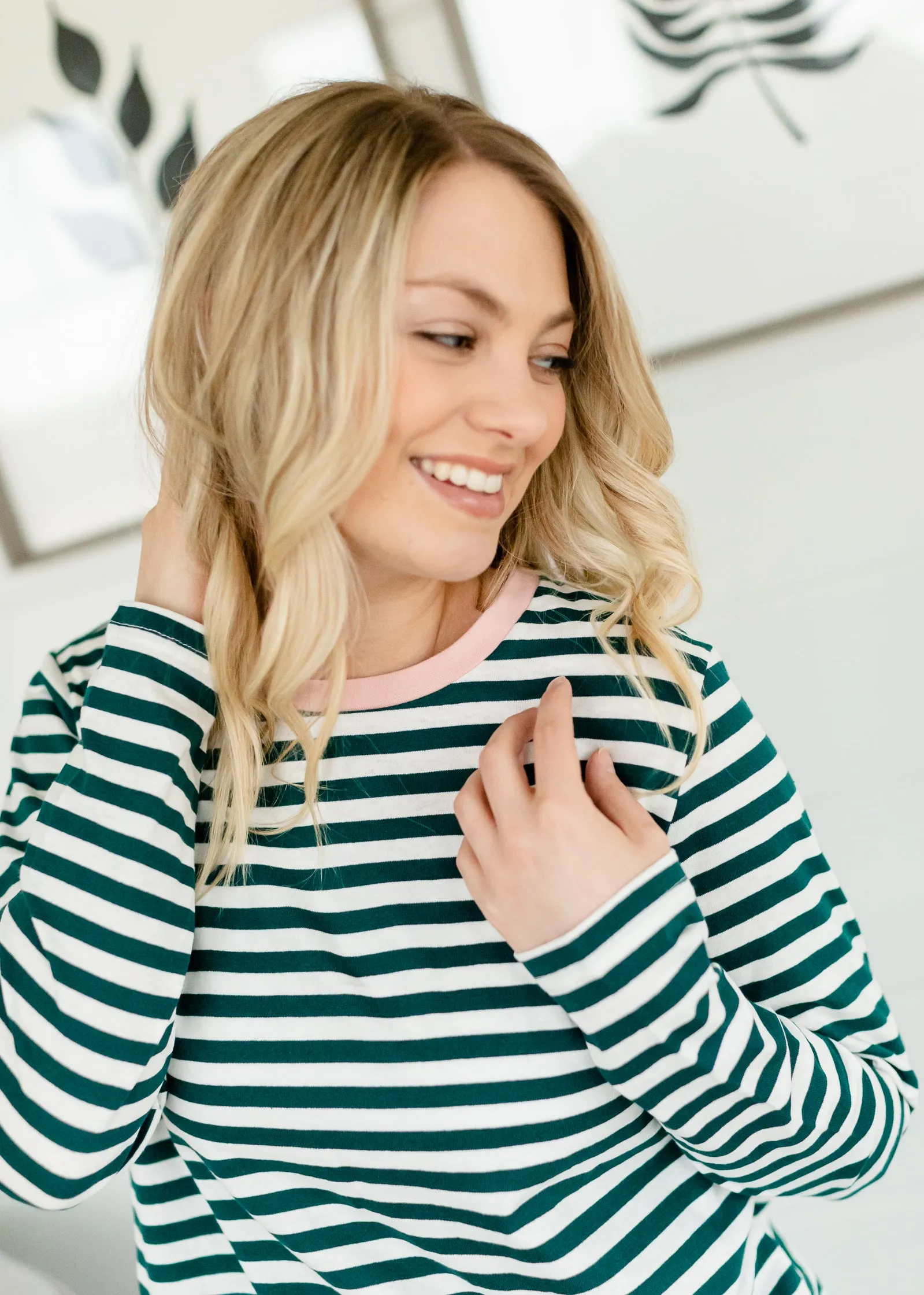 Green Striped Pink Detail Top - FINAL SALE