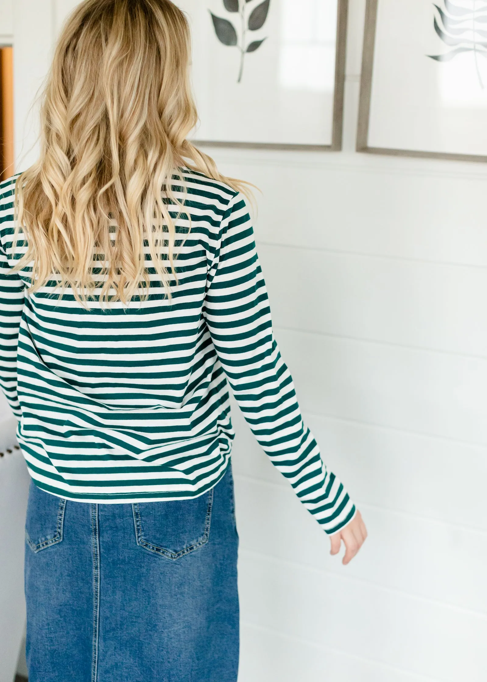 Green Striped Pink Detail Top - FINAL SALE