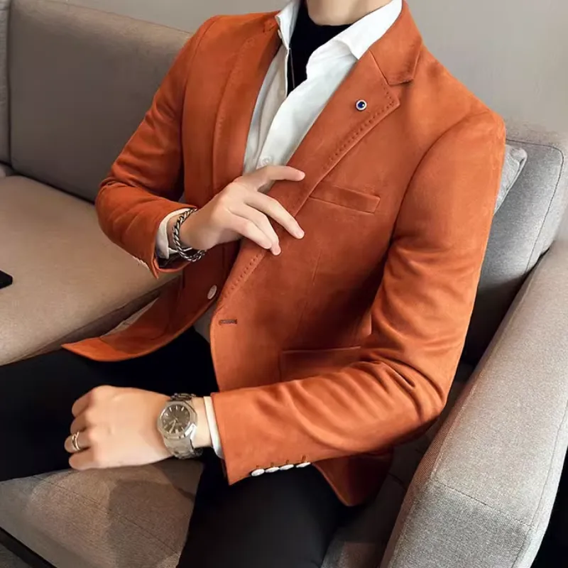 Men's Elegant Slim Fit Suede One-Button Blazer | For Formal Occassions