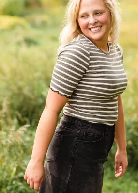 Olive   Pink Ribbed Striped Top - FINAL SALE