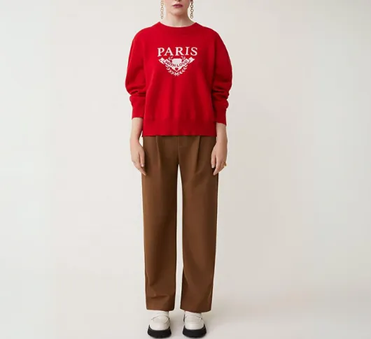 Suncoo - Pikilo Paris Logo Crewneck Sweater in Rouge