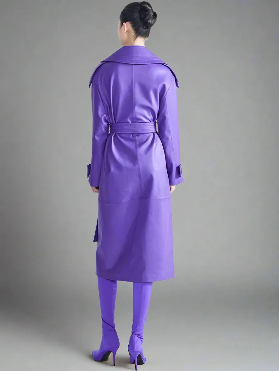 Trend4us Women's Sleek Faux Leather Trench Coat