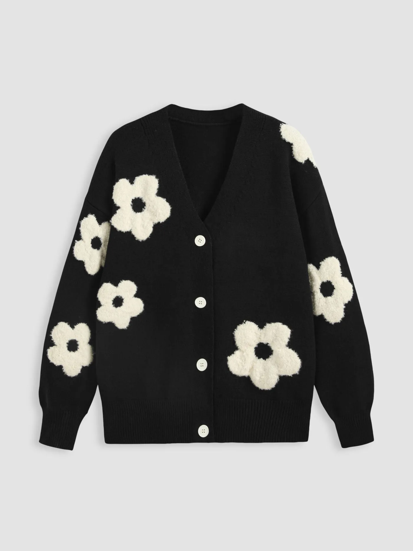 V-neck Graphic Floral Button Cardigan